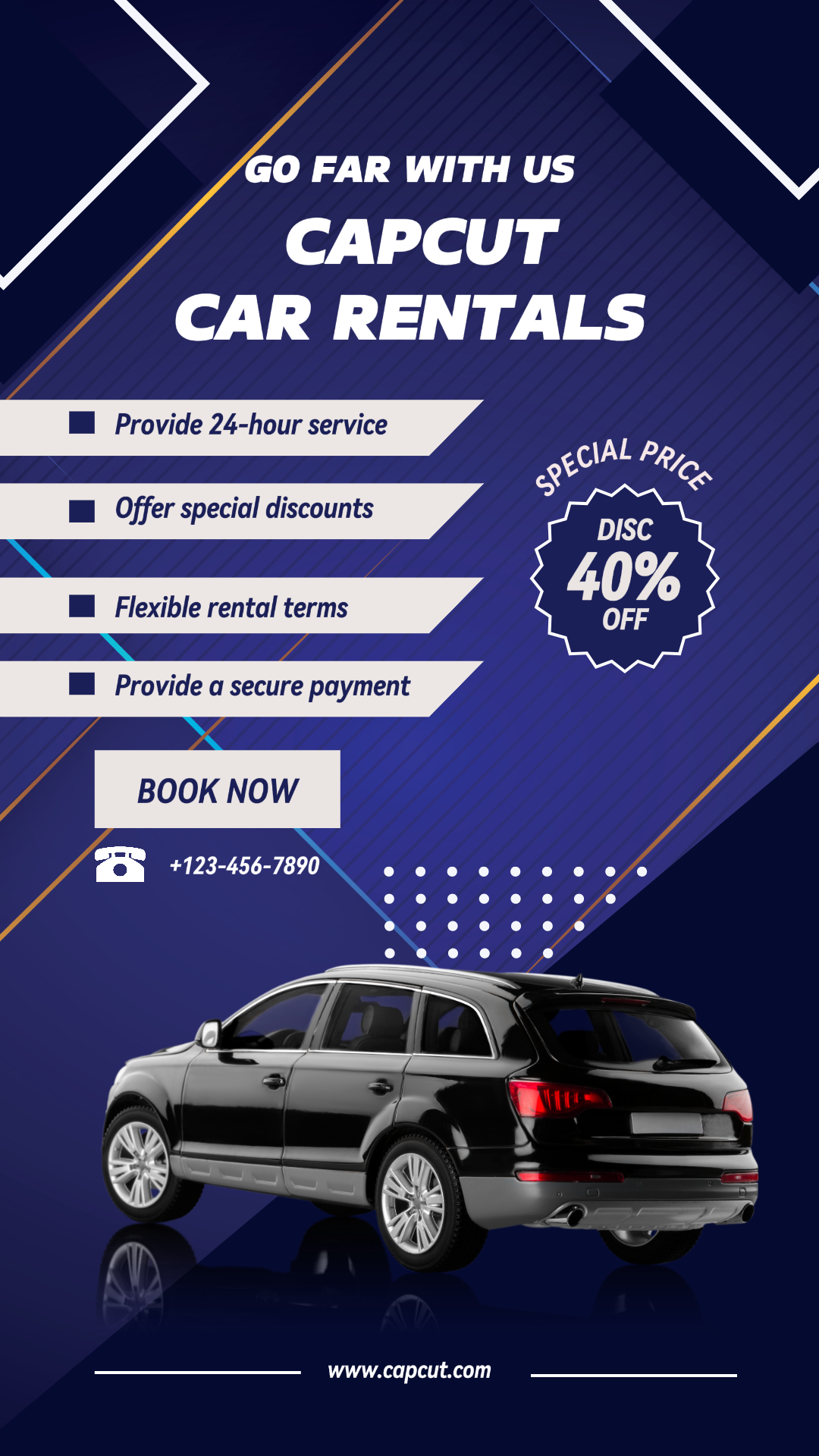 Aluguel de carros história do instagram azul escuro