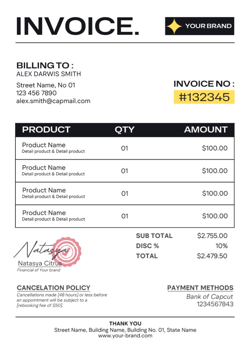 Diseño minimalista de facturas comerciales