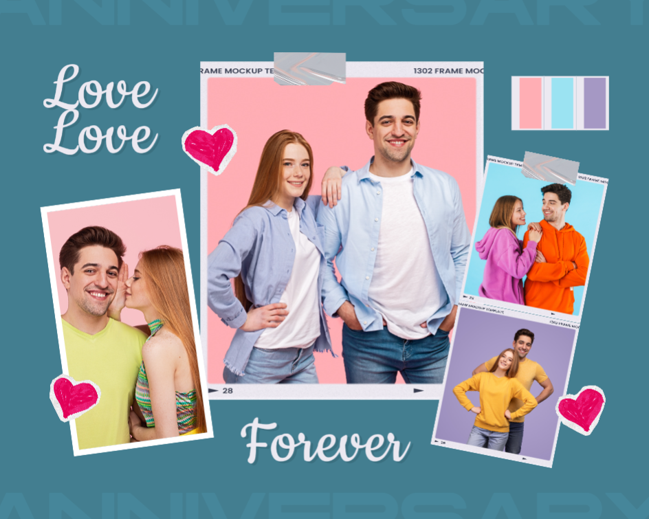 Kolase Foto Pasangan Muda Biru yang Menyenangkan