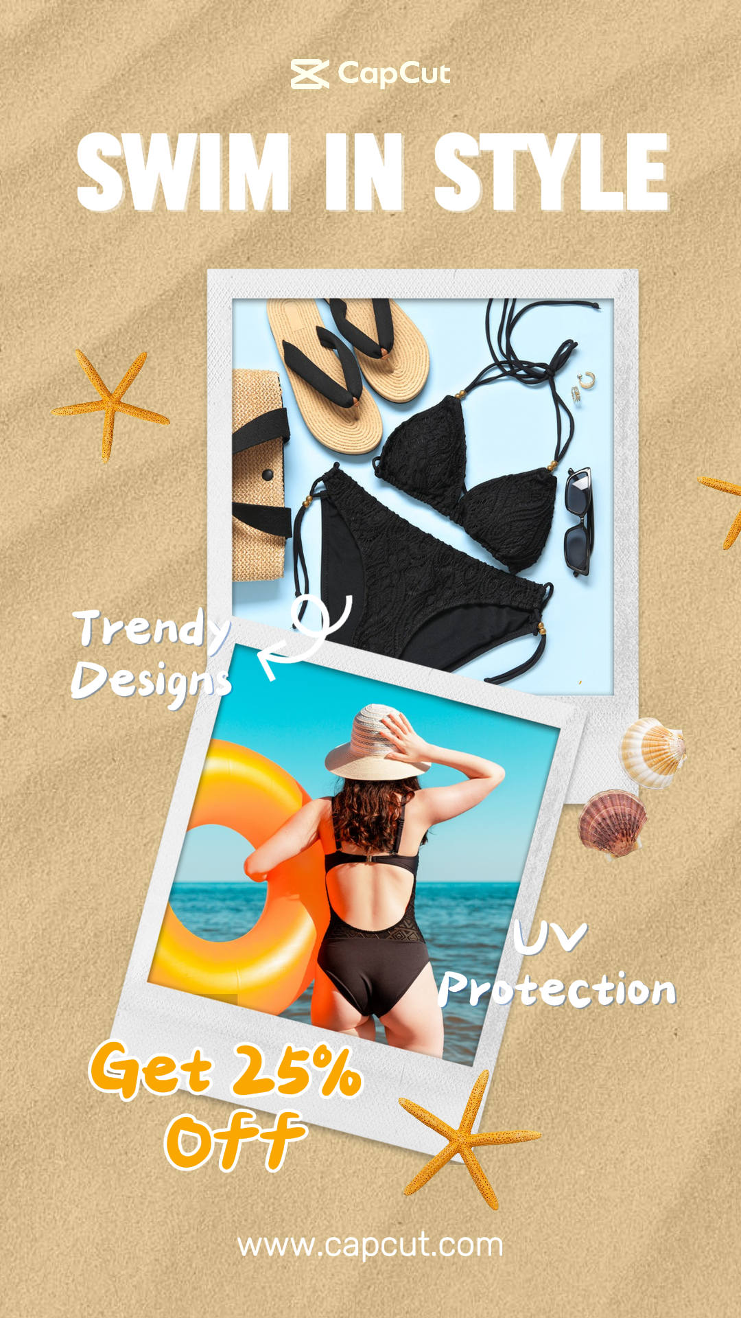 Roupas e sapatos Marketing Poster Promoção para roupas de verão / roupas de praia Instagram Story Beach