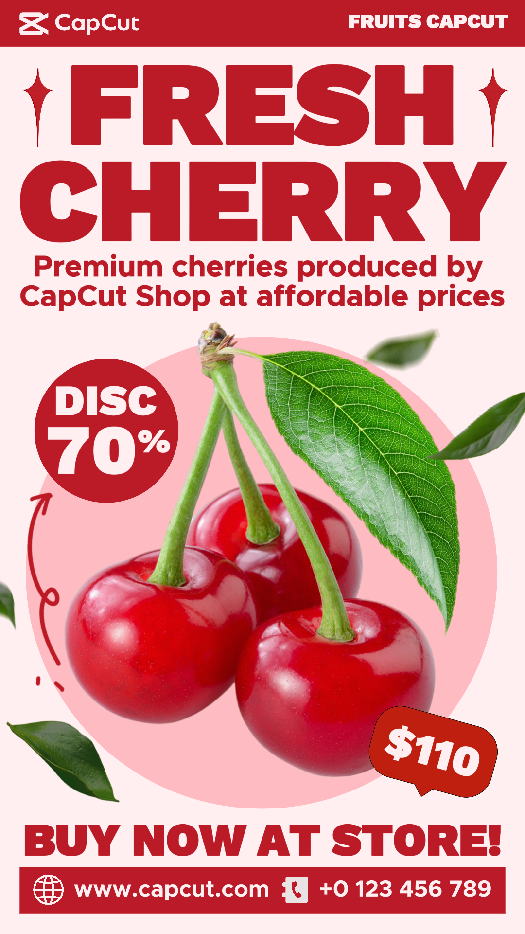 Fresh Cherry Fruits Promotion Instagram Story White Red Flat Modern