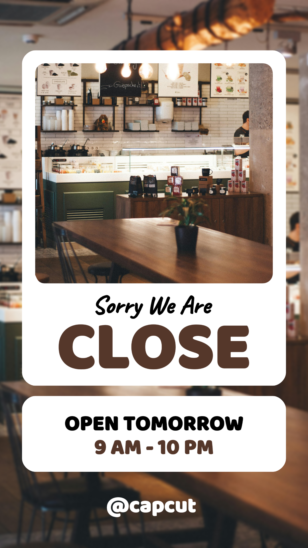 Affiche créative d'affaires et de bureau tiktok nous sommes ouverts brun