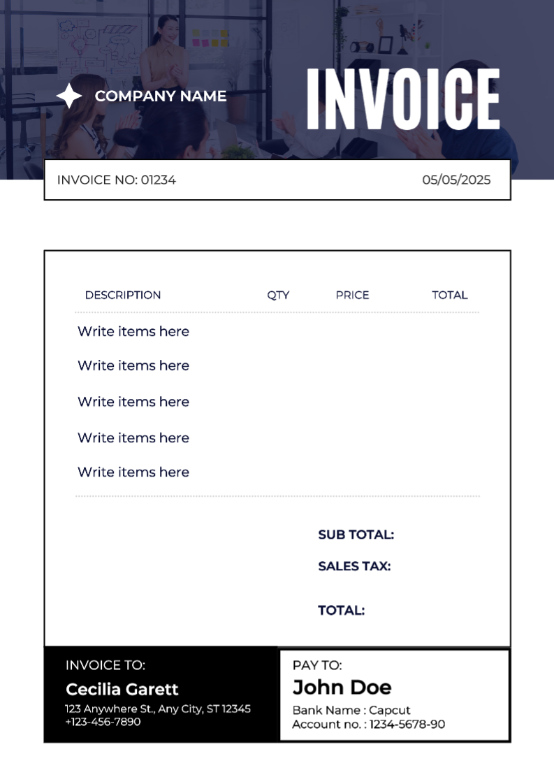 Restaurante Factura en Blanco y Negro