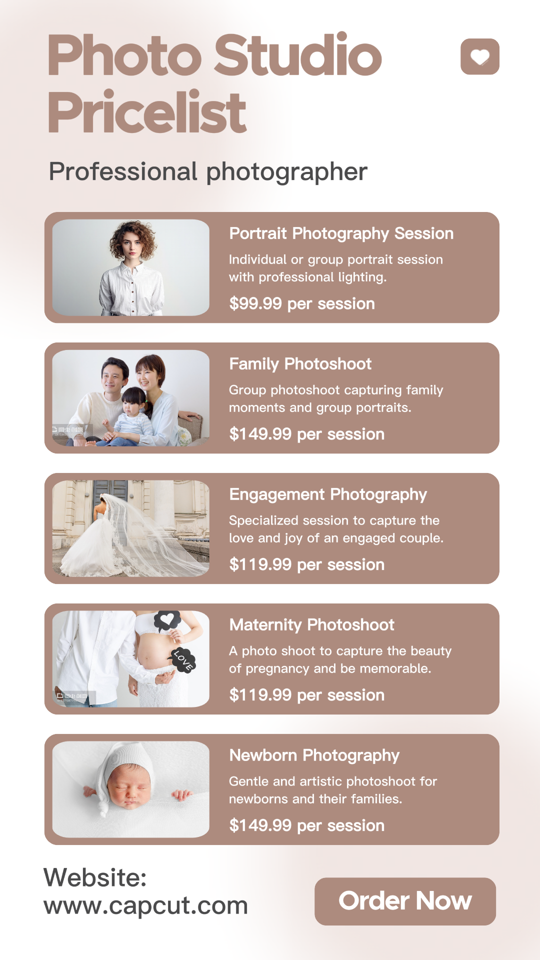 Life Services Photo Studio Liste de prix Instagram Story Minimaliste