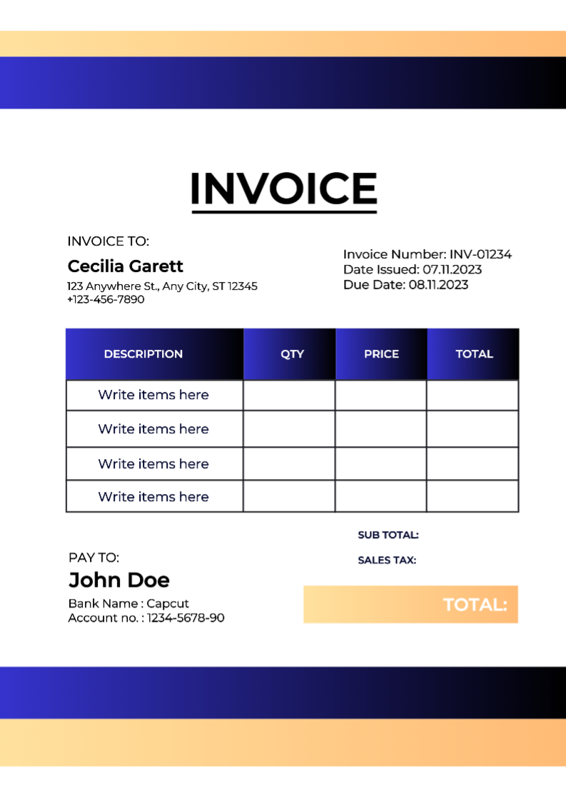 Factura Amarilla y Azul