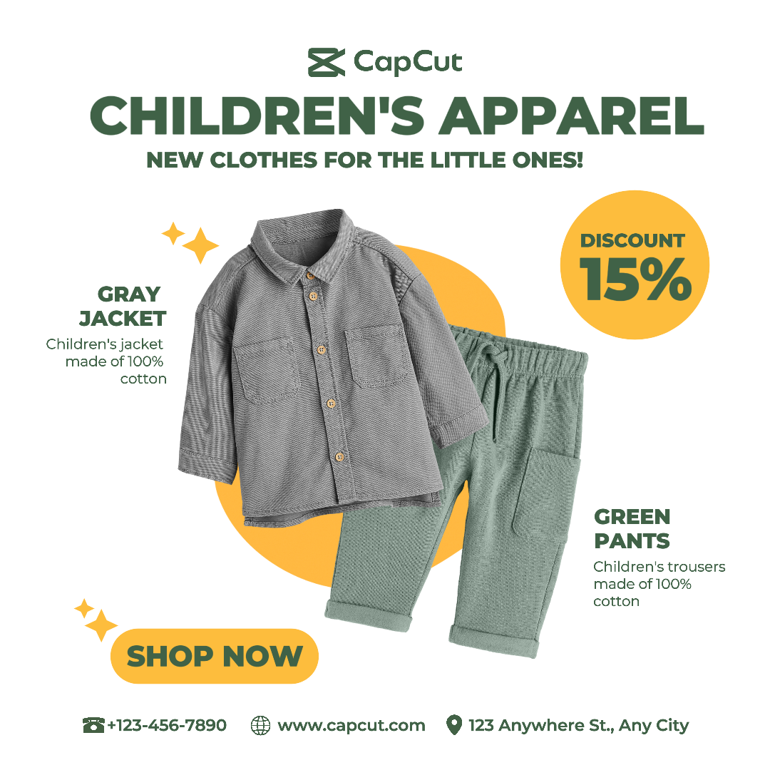 Promoção de produtos de vestuário infantil Verde