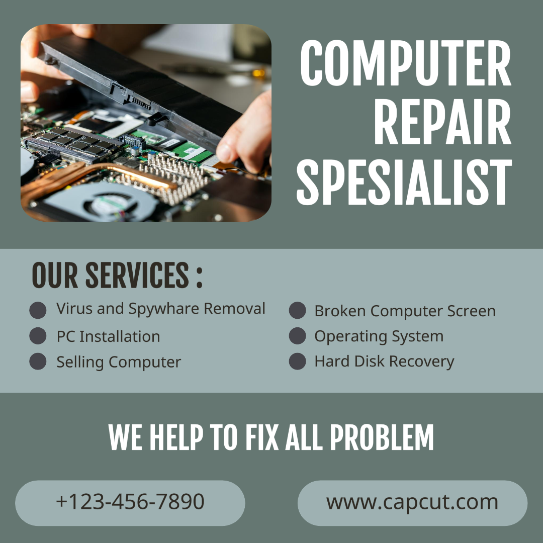 Life Services Services de réparation d'ordinateurs Instagram Post vert et gris