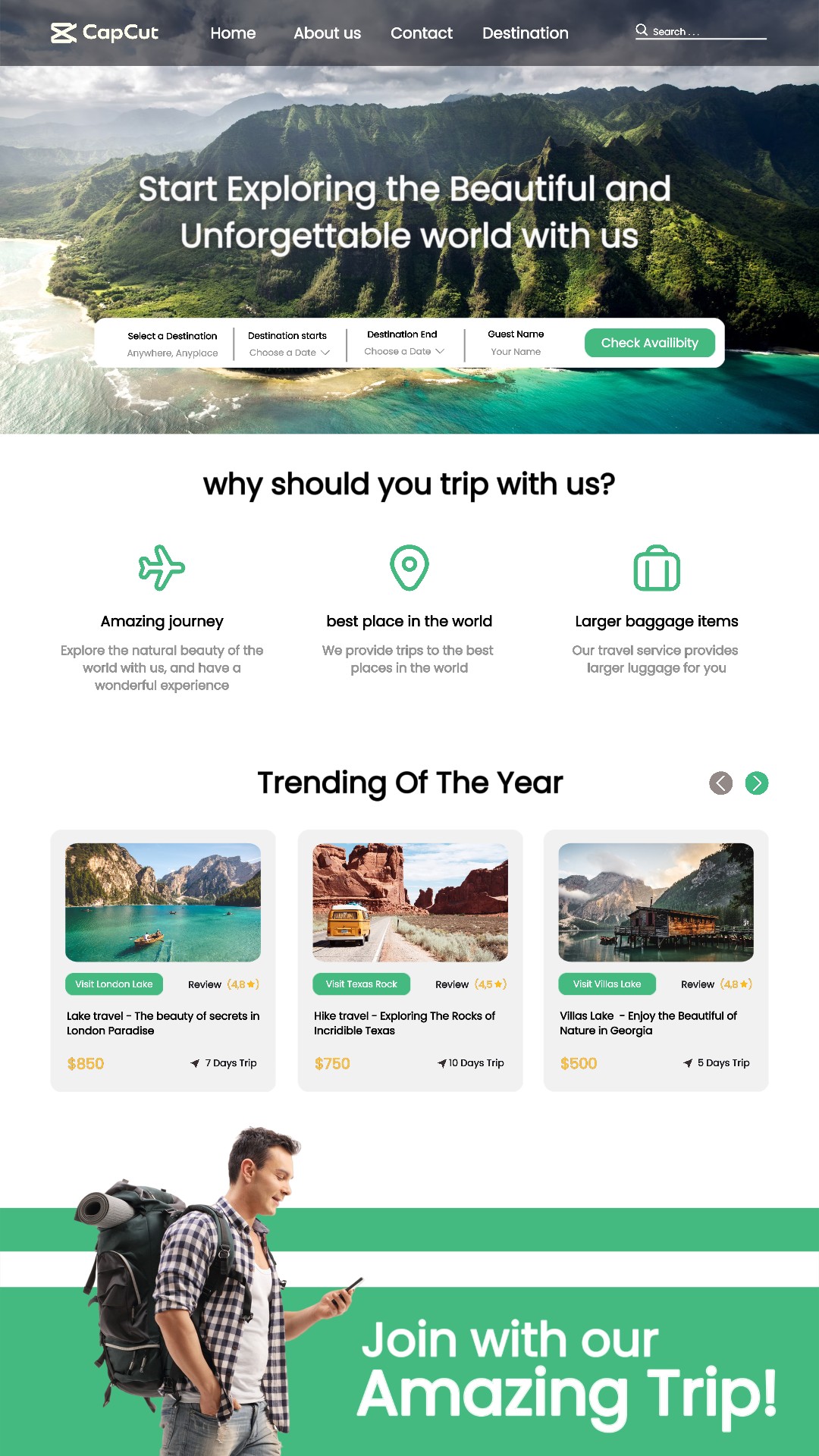 Página de promoção de viagem incrível