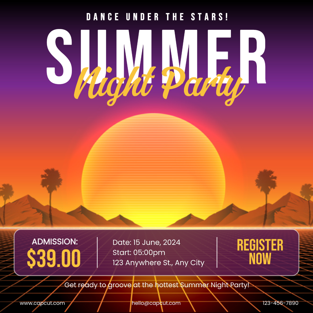 Entretenimento Marketing Poster Summer Night Party Instagram Post Modern Style