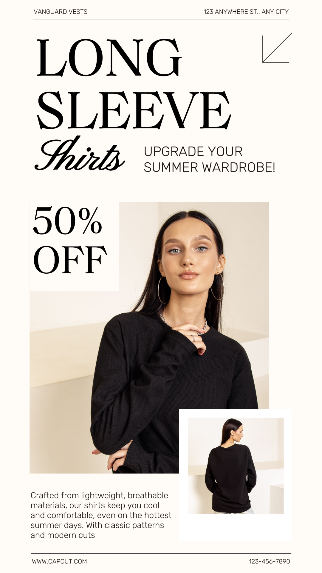 Cartel de marketing de ropa y zapatos Moda de verano Venta de manga larga Historia de Instagram Minimalista