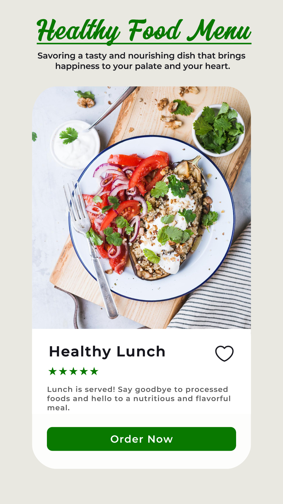Almoço Saudável Promoção de Alimentos e Bebidas Instagram Story Post Minimalista Verde e Cinza