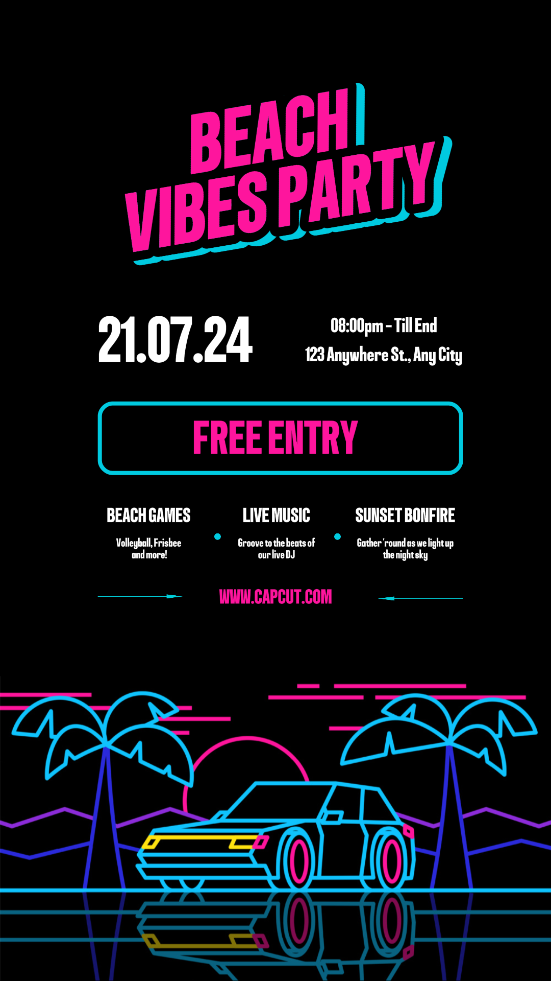 Entertainment Marketing Poster Beach Party Promotion Instagram Post Modern Style