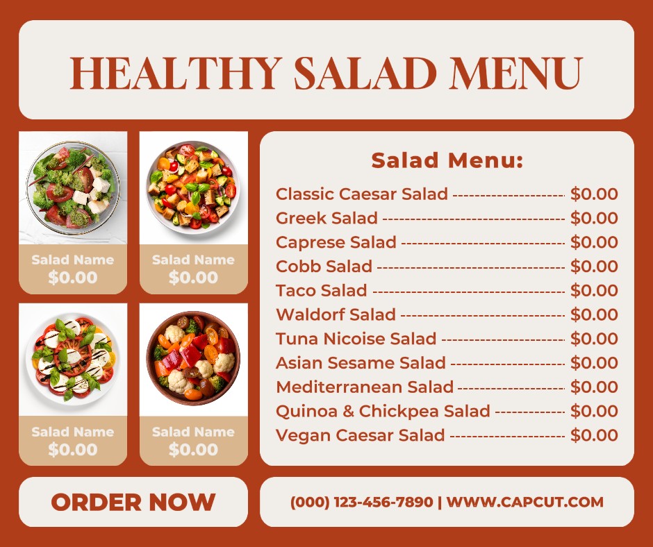 healthy salad menu facebook post
