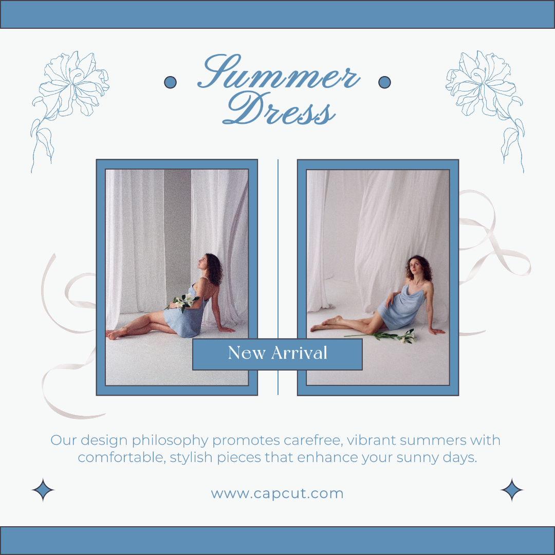 Marketing Kleidung Neue Ankunft Instagram Post Sommerkleid Blau