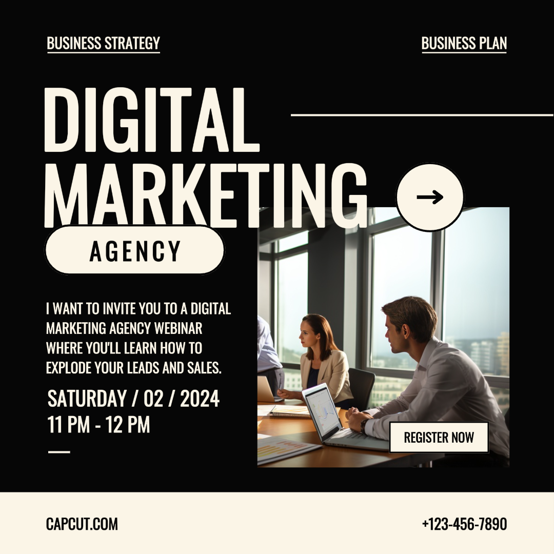 Marketing Poster Business Webinar Digital Marketing Instagram Post Dark Minimalist