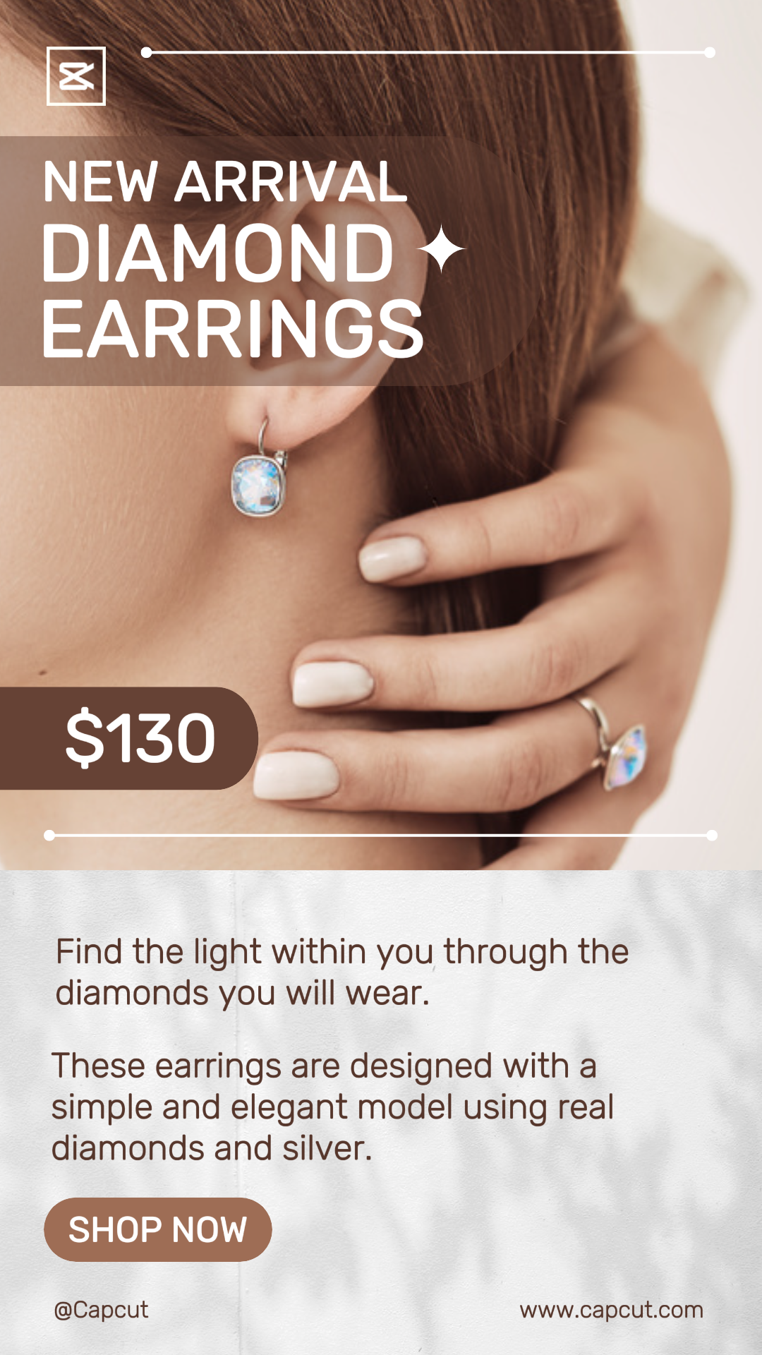 Promoção Brincos de Jóias e Acessórios Instagram Story Brown