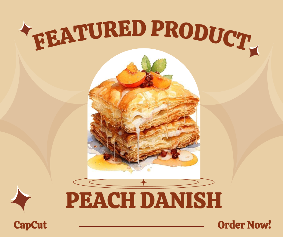 Pôster de Marketing de Alimentos e Bebidas - Pastelaria Pêssego Dinamarquês - Produto em Destaque - Facebook Post