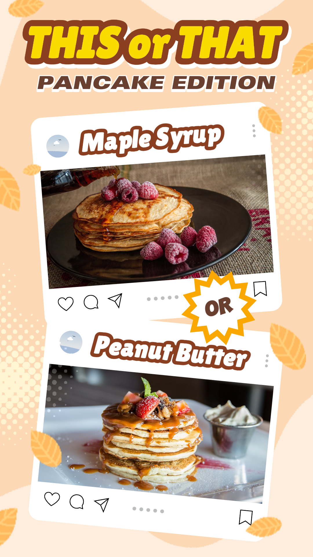 Dia da Panqueca Jogo social criativo - isso ou aquilo - Comida - Tiktok - Marrom Amarelo