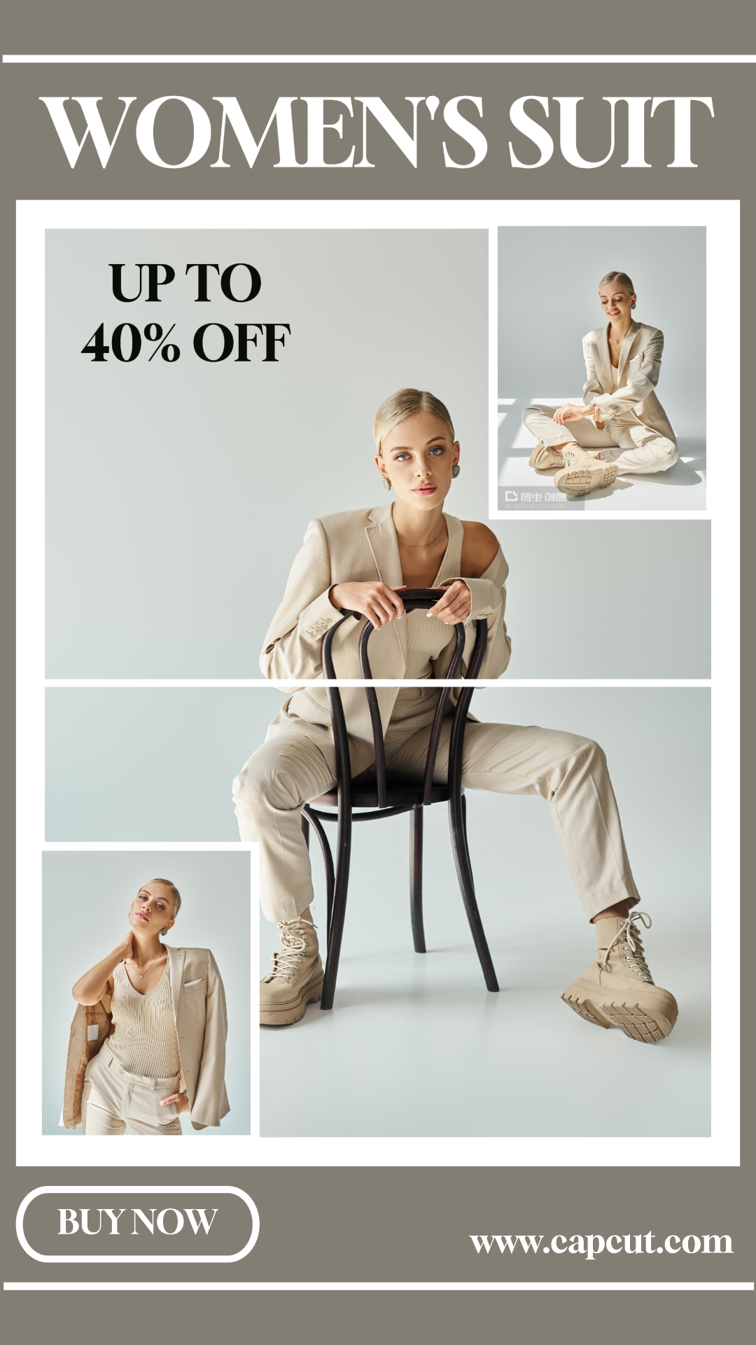 Minimalistische Collage Marketing Poster Instagram Story Frauen Anzug weiß und grau