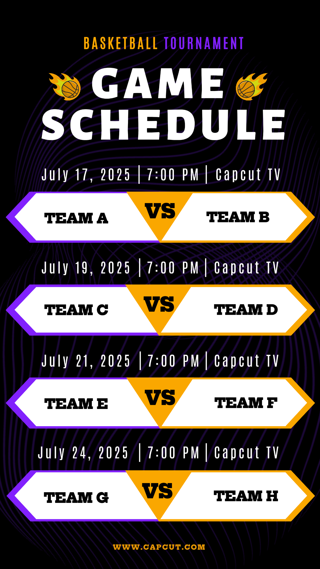 Sports et matchs Affiche créative Calendrier du tournoi de basket-ball Histoire Instagram