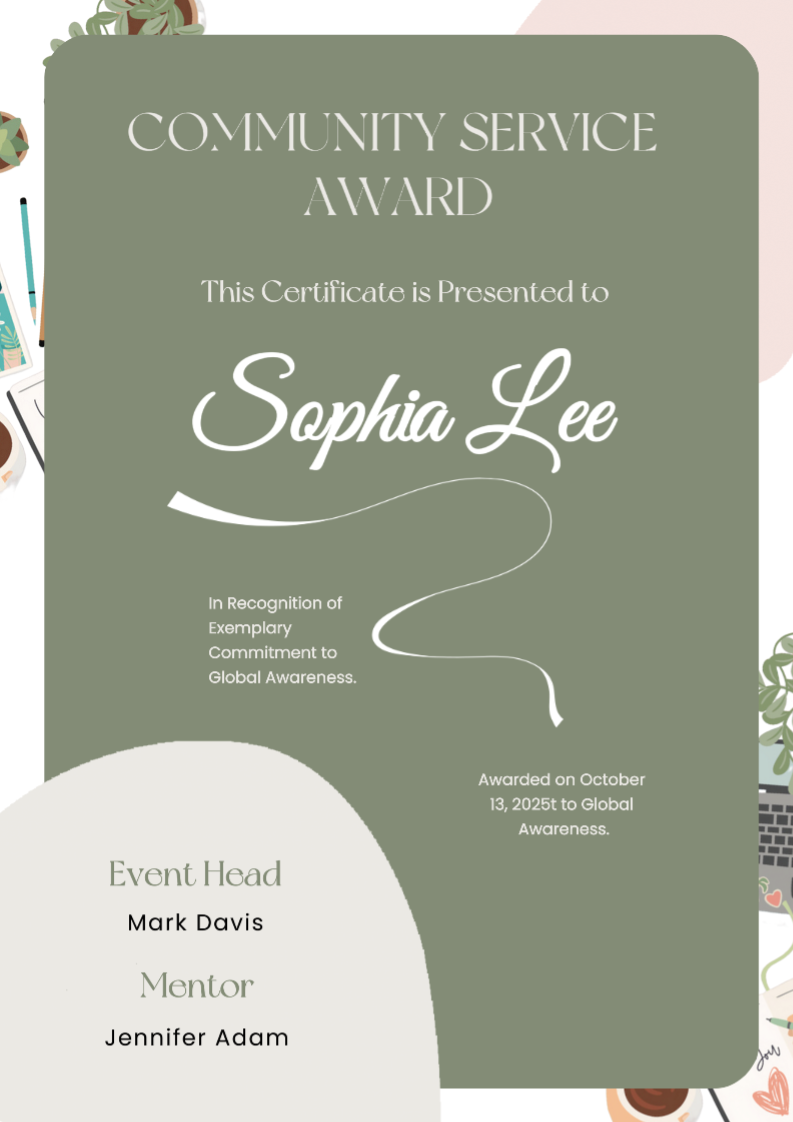 Non-Marketing Award Certificate Green Illustration