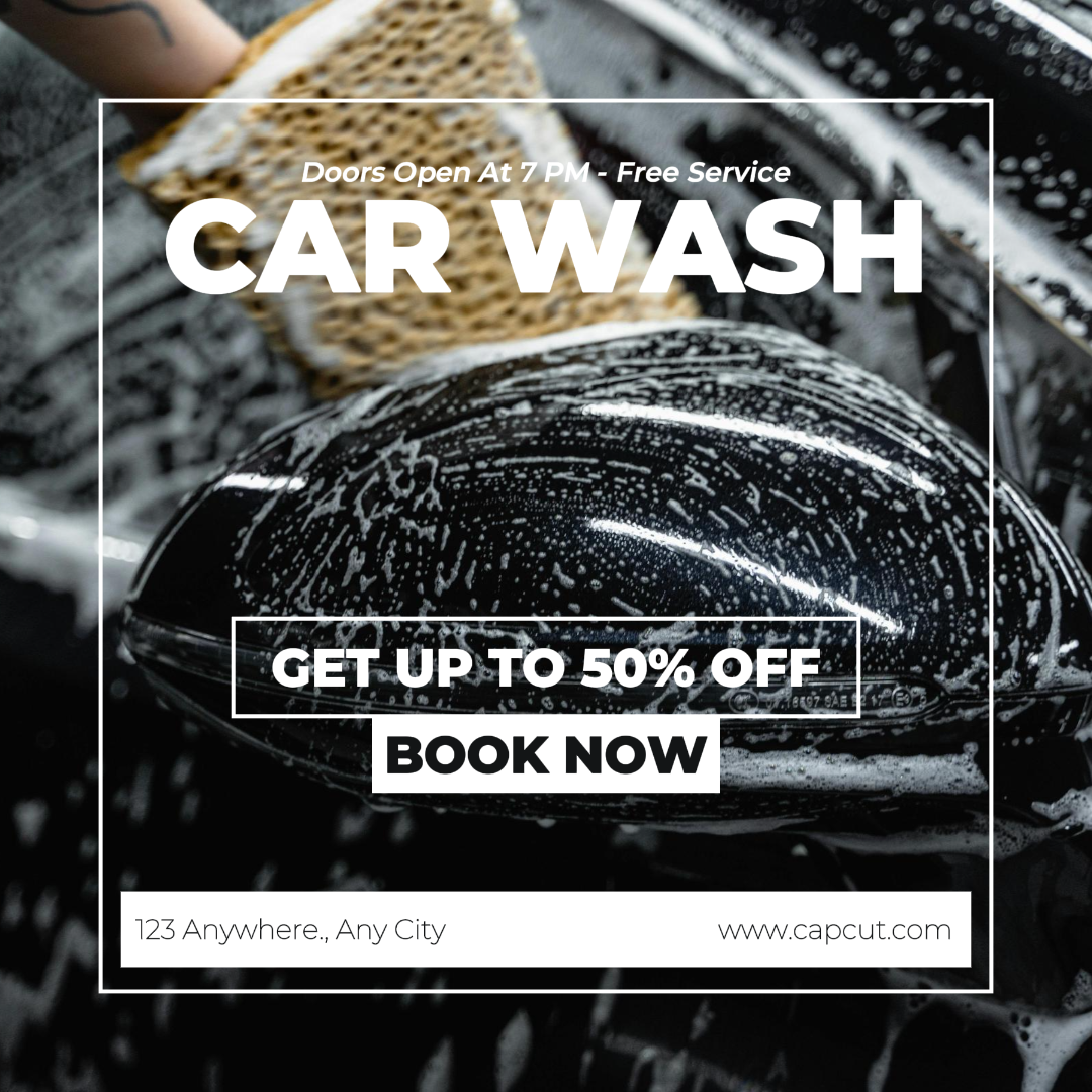Car Wash Instagram Post Black Minimalist