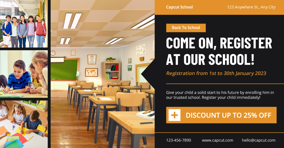 Anúncio do aplicativo do Facebook de registro escolar