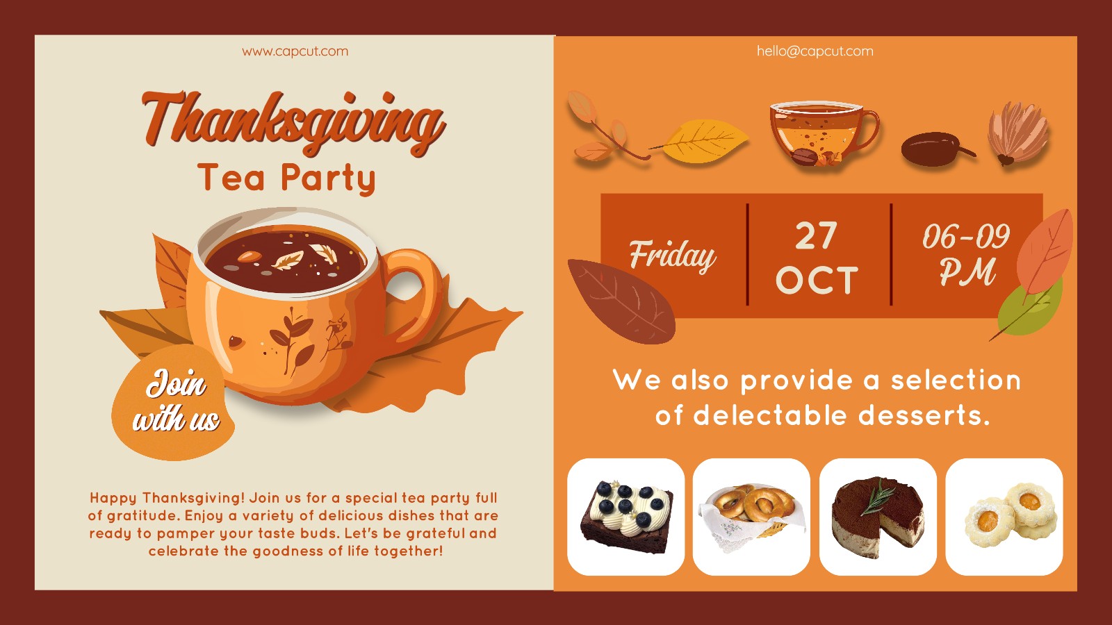 Thanksgiving Tea Party Autumn Orange Brown Invitation Twitter Post