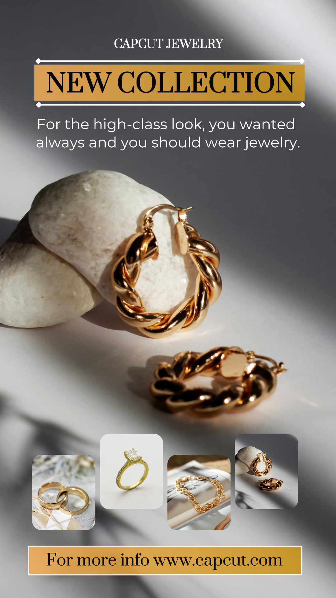 New Collection Exclusive Jewelry and accessories Instagram Story Post Gray & Gold Minimalist