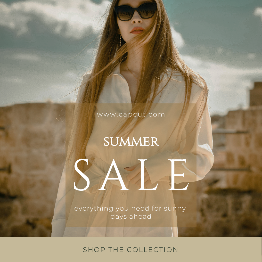 Clothing and shoes marketing poster instagram beige and white
