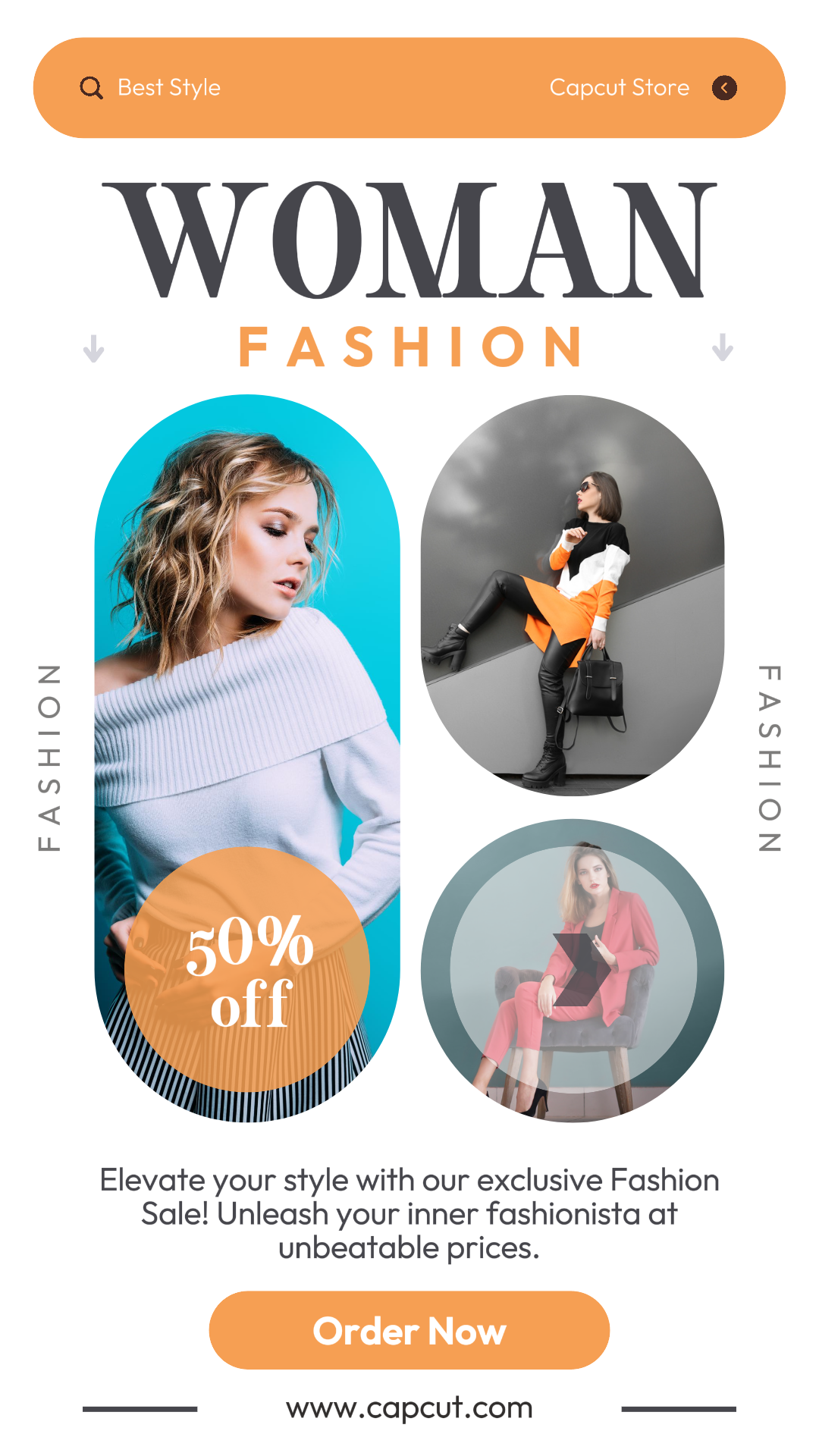 Fashion Product Showcase - Mobile UI - Instagram Story - Desconto de Venda - Laranja