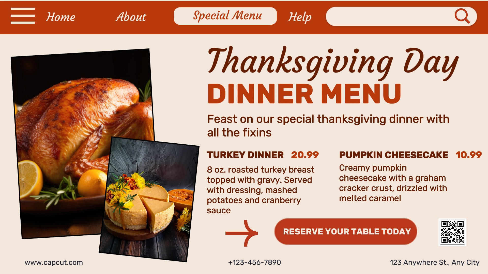 Thanksgiving-Dinner-Menü Produktanzeige