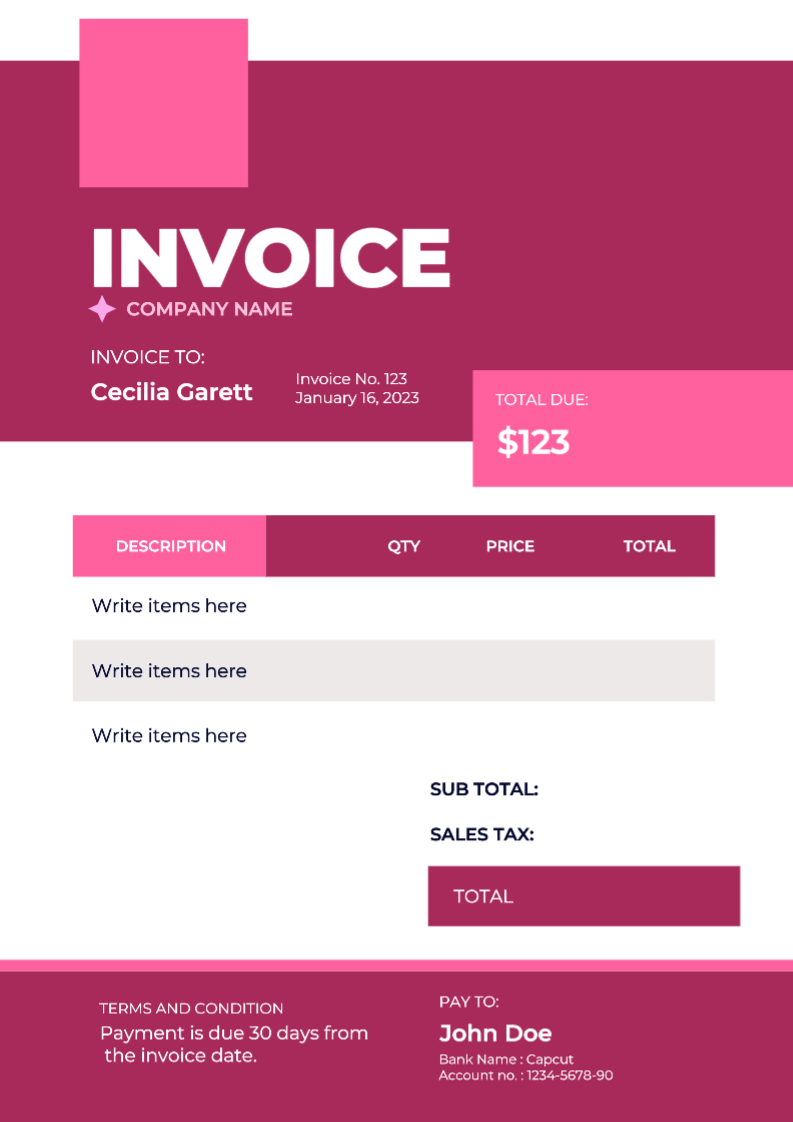 Invoice Red Violet and Pink 