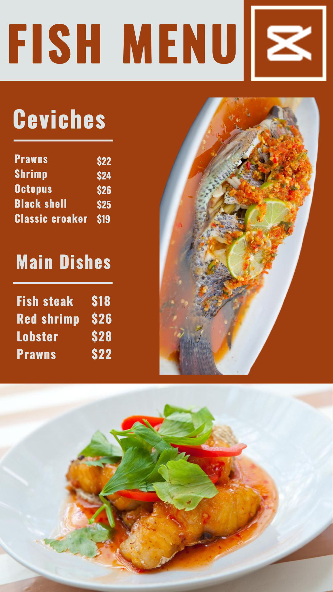 Food & Beverage Fish Menu Instagram Story