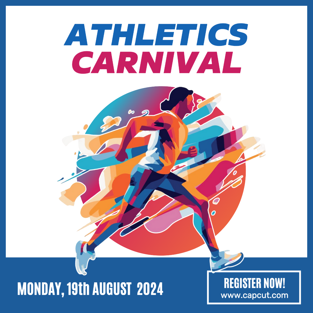 Esportes e Partida Criativo Poster Carnaval de Atletismo Instagram Post Azul Branco