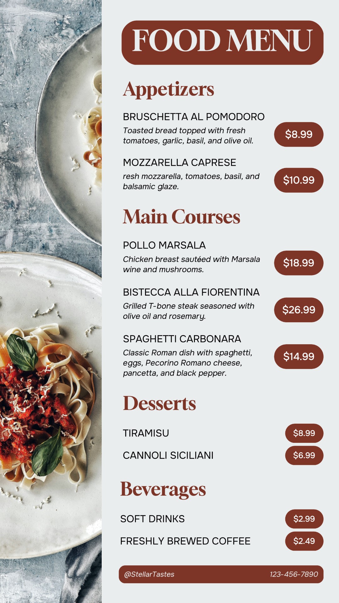 Food Menu Italian Restaurant Instagran Story