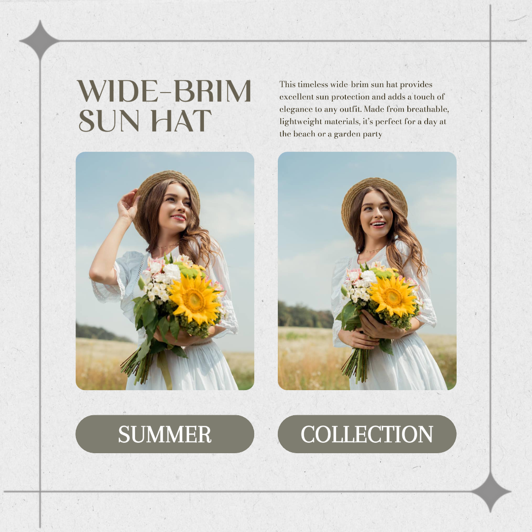 Vêtements et chaussures affichage du chapeau d'été post instagram gris et marron