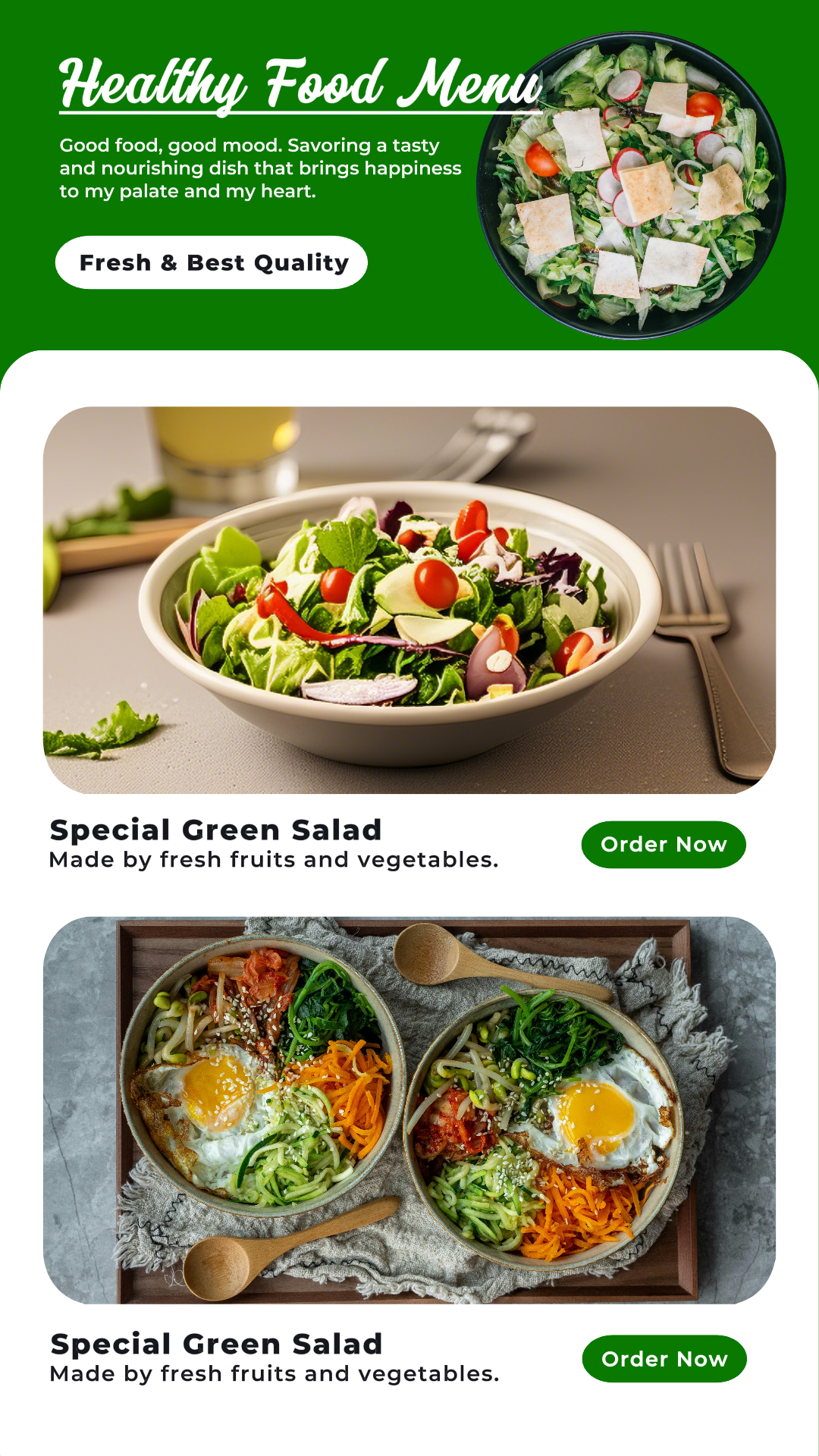 Healthy Food Menü Lebensmittel & Getränke Promotion Instagram Story Post Grün & Weiß Minimalistisch