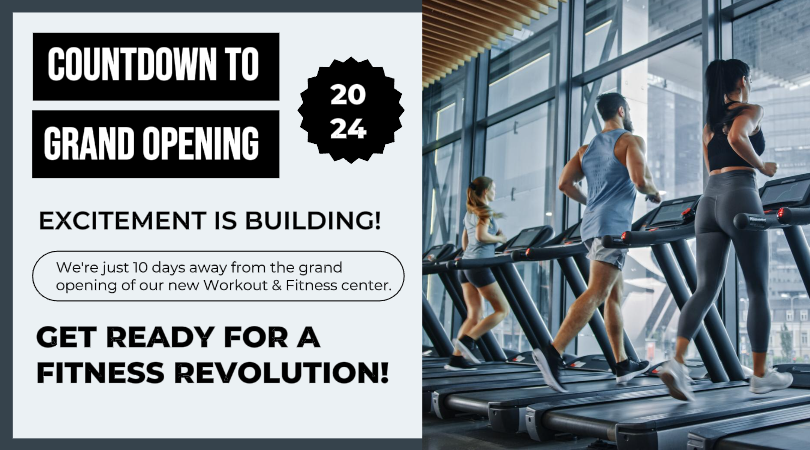 Große Eröffnung Fitness Center Facebook Anzeige Grau