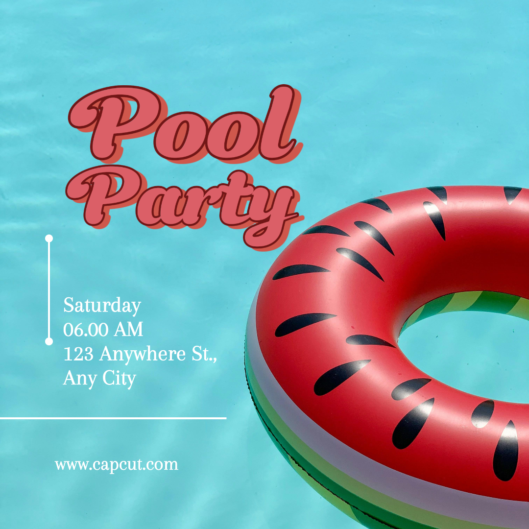 Deportes y partido fiesta en la piscina cartel creativo publicación de instagram blanco y rosa