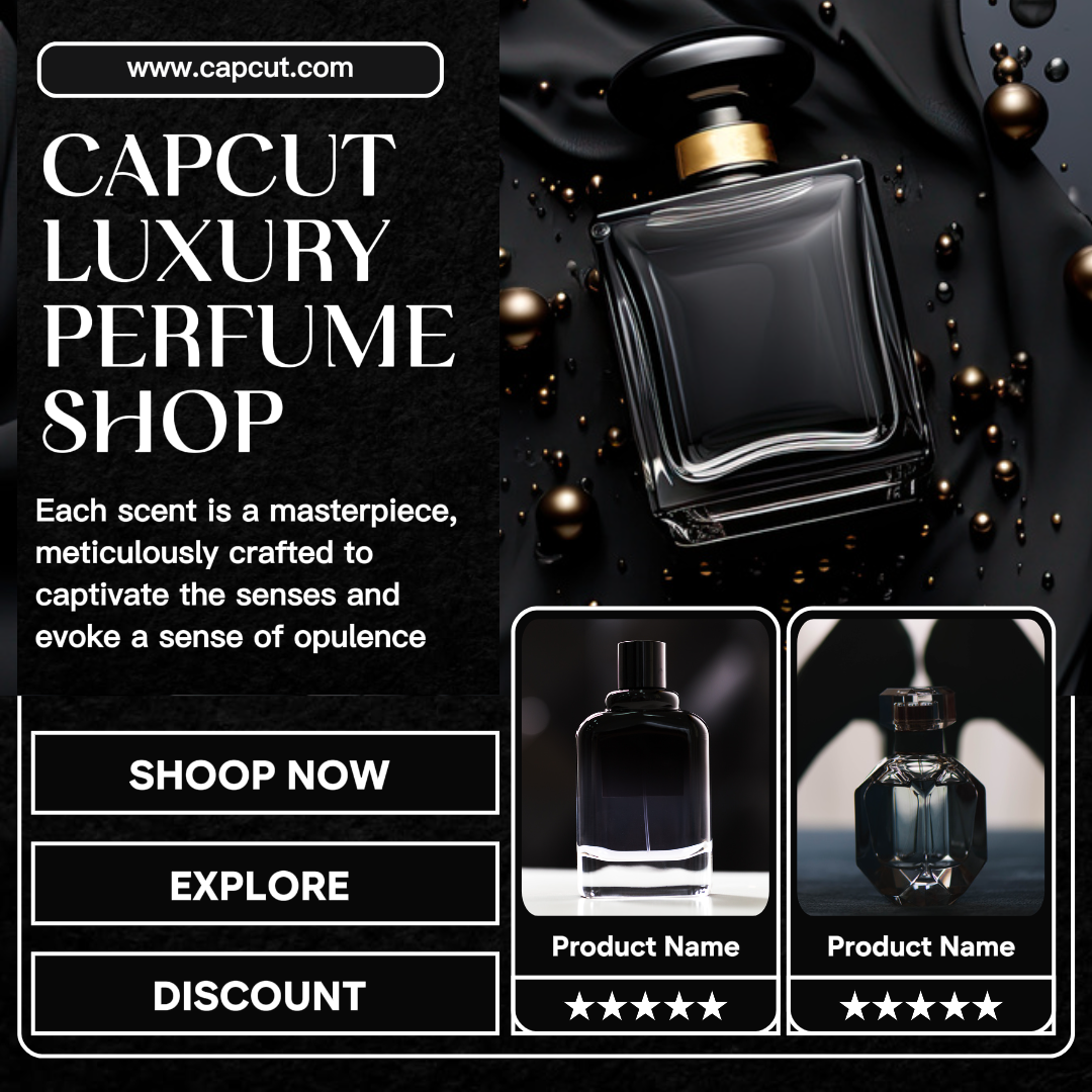 Design de modelo de promoção de negócios de perfume de luxo de edição preta para postagem no Instagram