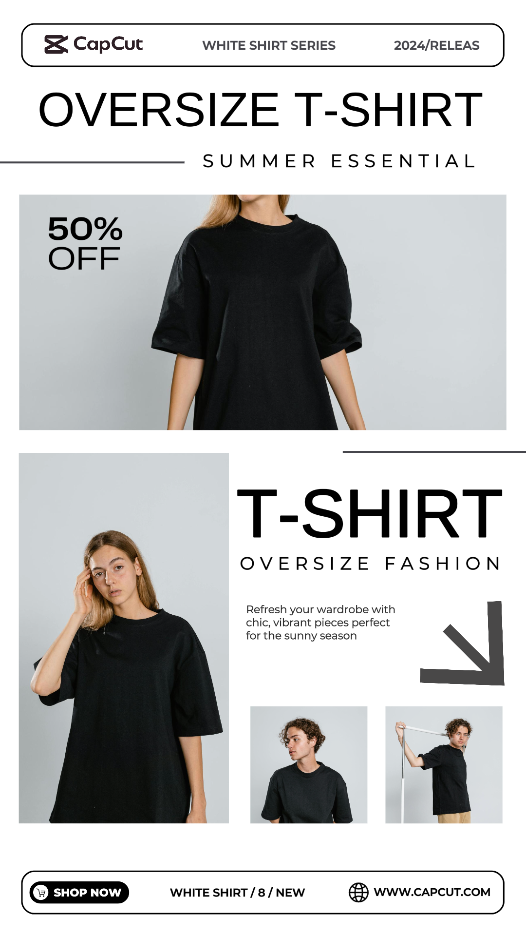 Ropa y zapatos Camiseta de gran tamaño Venta Promoción de marketing Descuento Diseño de historia de Instagram