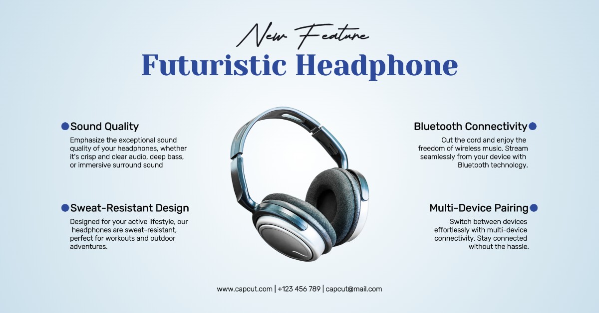 Tampilan Produk Headphone Futuristik Elektronik Iklan Aplikasi Facebook