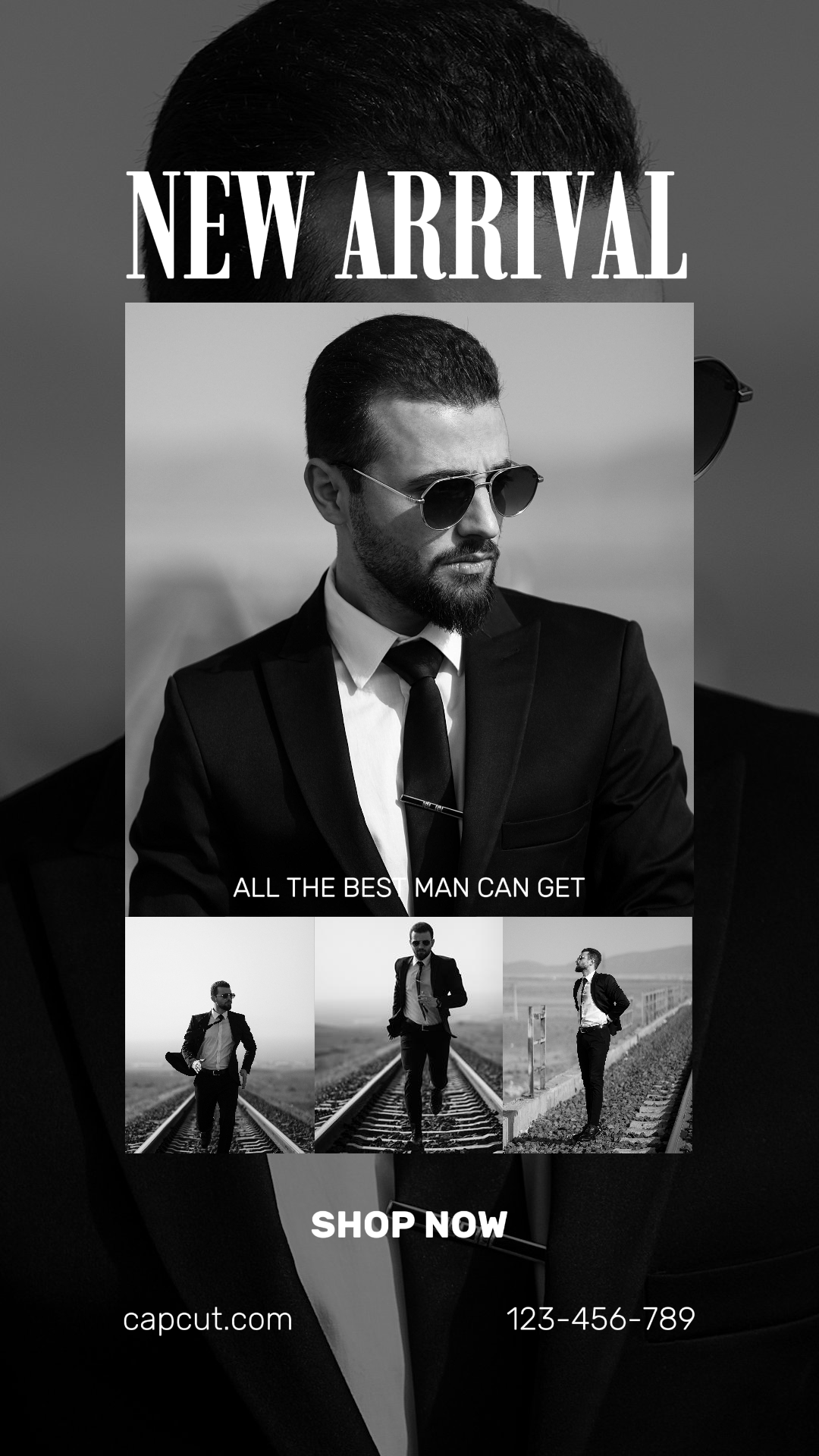 Clothing and shoes marketing poster instagram man in black