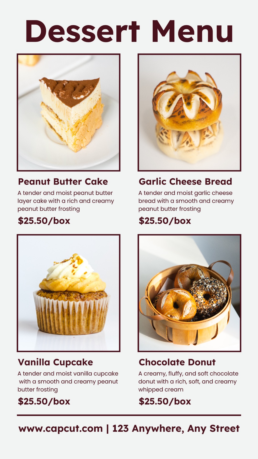 Menú De Postres De Comida Muestra Historia De Instagram