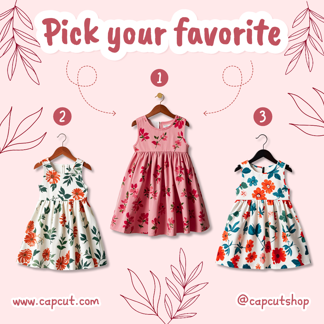 의류 및 신발 어린이 드레스 제품 디스플레이 인스타그램 게시물 핑크색 귀여운 미니멀리스트