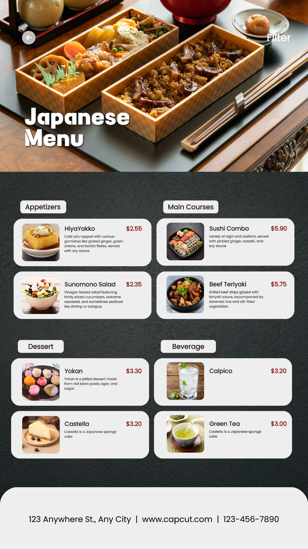 Menu de comida japonesa História do Instagram
