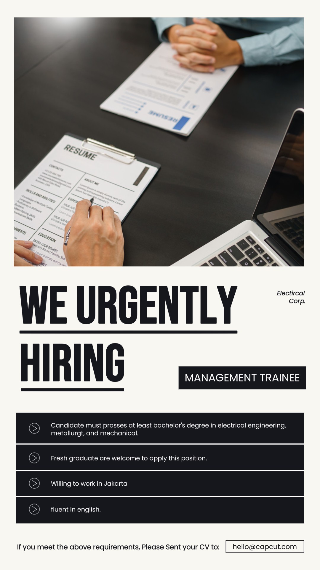 Histoire Instagram d'embauche minimaliste blanche