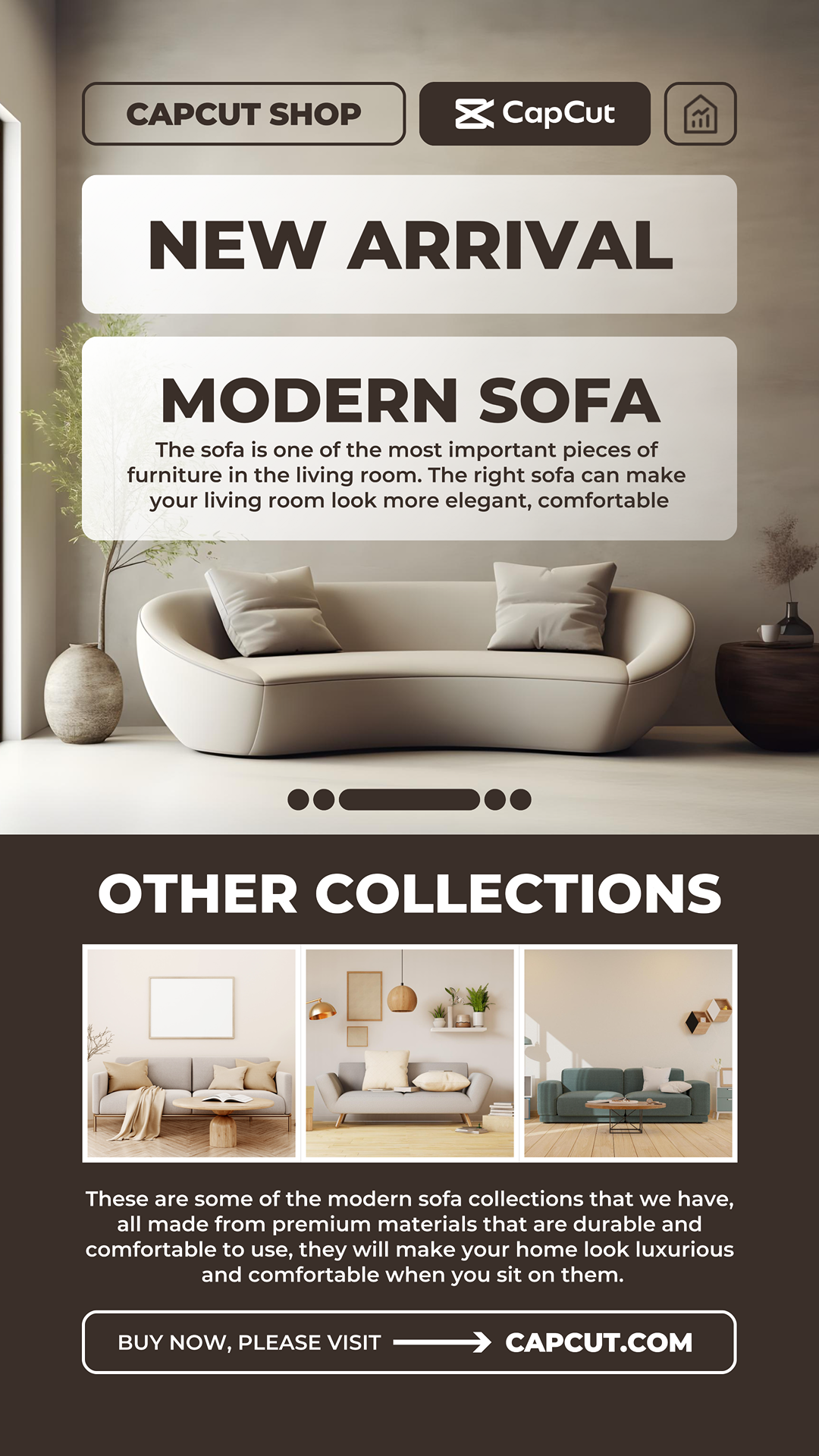 Affiche de marketing domestique nouvelle arrivée canapé moderne