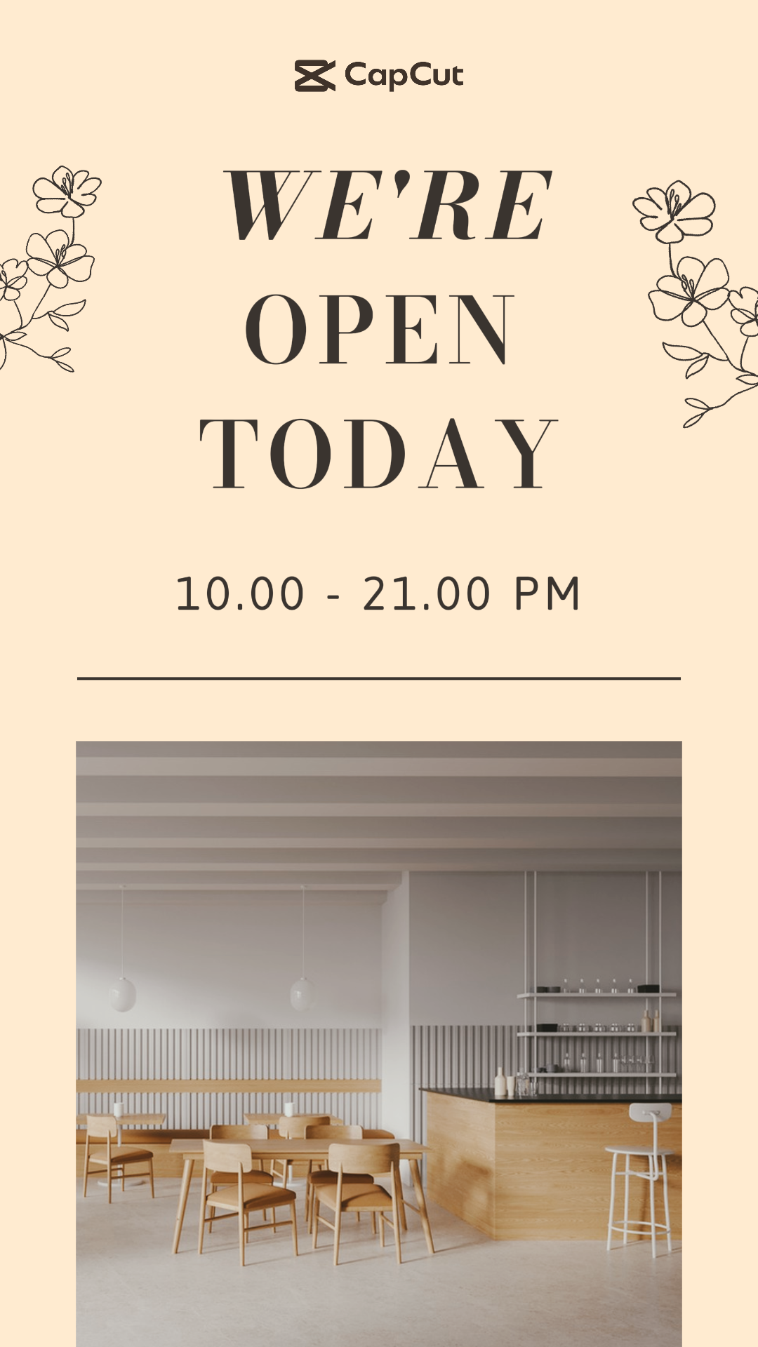 商业和办公室创意海报instagram故事我们今天开放米色和黑色